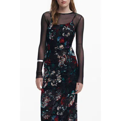 Desigual Floral-print Maxi Dress In Black
