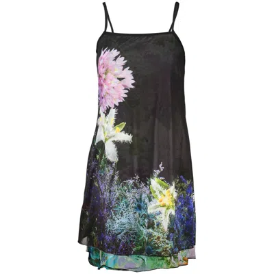 Desigual Reversible Floral-print Layered Mini Dress In Green