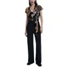 Desigual Mix Print Jumpsuit With Tie Front In Black