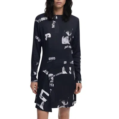 Desigual Black Viscose Short Dress In Multi