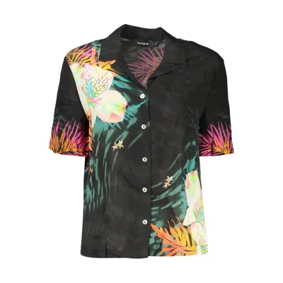 Desigual Floral-print Short-sleeve Shirt In Black