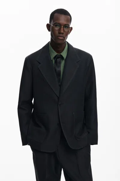 Desigual Blazer With Contrast Stitching In Black
