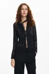 Desigual Saga Stretch Button-up Top In Black