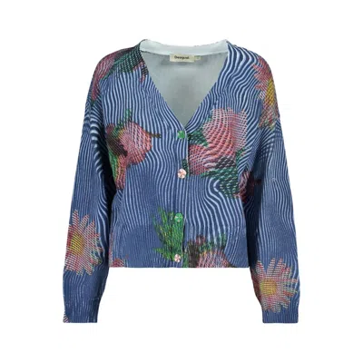 Desigual Blu Cotton Woman Sweater In Multi