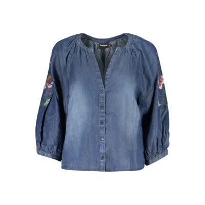 Desigual Blu Lyocell Women's Shirt In Blue