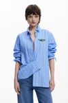 Desigual Stripe Cotton Graphic Button-up Shirt In Blue