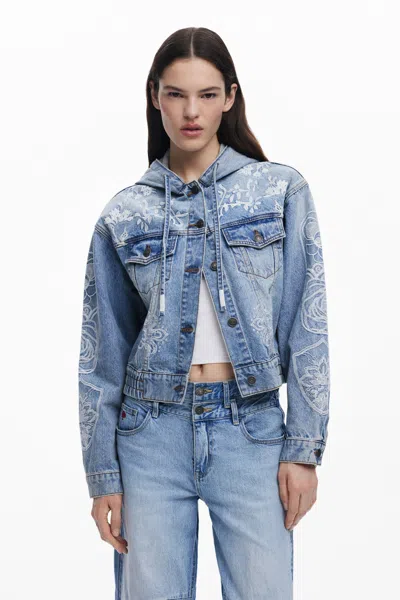 Desigual デニムジャケットフード付き In Blue