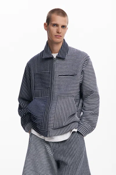 Desigual Men's Structured Striped Jacket In Blue
