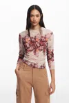 Desigual Textured Floral Blouse In Blue
