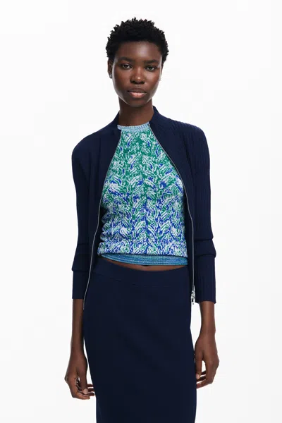 Desigual Ribbed Knit Sweater In Blue