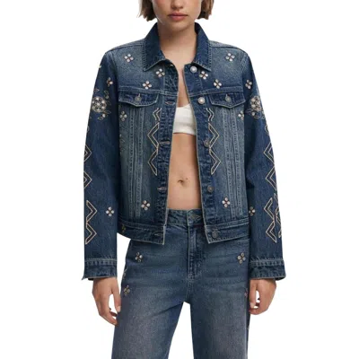 Desigual Blue Cotton Denim Jacket In Gray