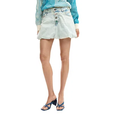 Desigual Blue Cotton Mini Skirt In White