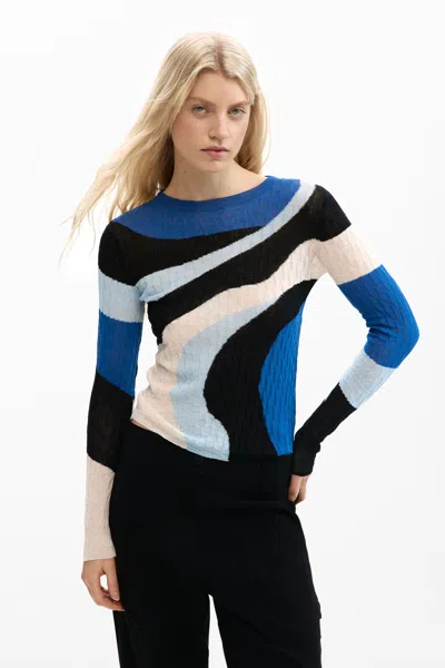 Desigual Blue Knit Sweater In Green