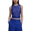 Desigual Floral Embroidered Sheer Top In Blue