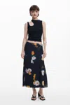 Desigual Blurred Floral Midi Skirt In Black