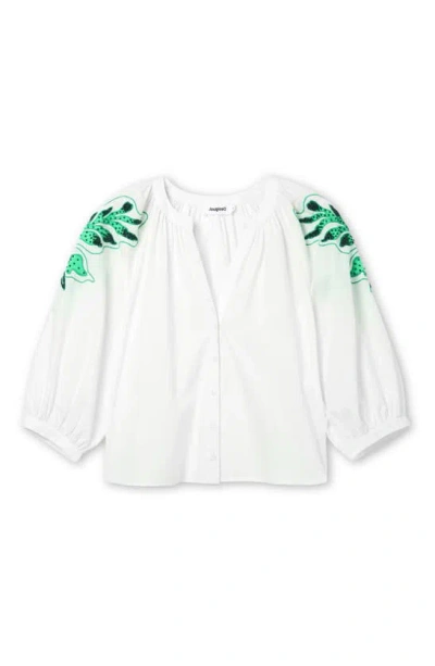 Desigual Blus Kitsy Beaded Button-up Shirt In White
