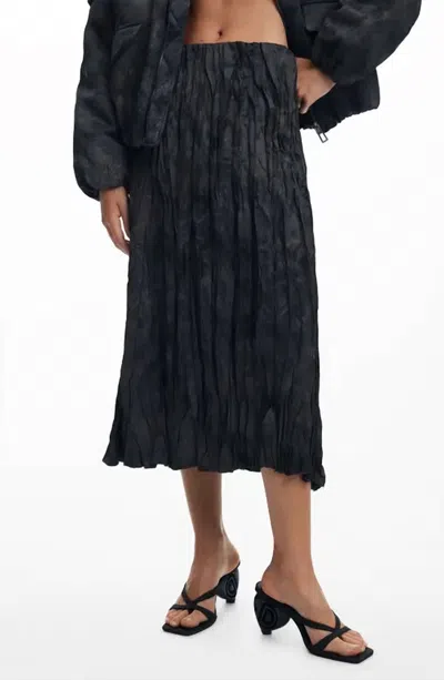 Desigual Bordados Long Skirt In Dark Grey In Black
