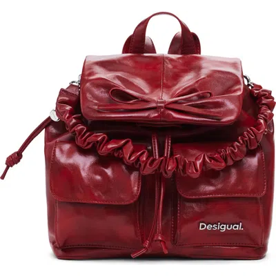 Desigual Bow Accent Faux Leather Backpack In Red