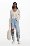 Desigual Artist Print Boyfriend Barrel Jeans In Blue