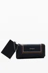 Desigual Braided Wallet With Topstitching In Black
