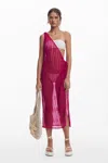 Desigual Broderie Anglaise One-shoulder Wrap Dress In Red