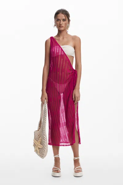 Desigual Broderie Anglaise One-shoulder Wrap Dress In Red