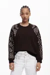 Desigual スタッズ付き袖のスウェット In Brown
