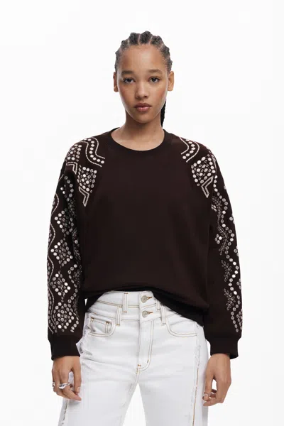 Desigual スタッズ付き袖のスウェット In Brown