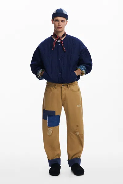 Desigual 折り返し裾のパッチパンツ In Brown