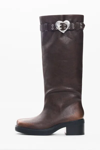 Desigual Flat Faux Leather Boots In Brown