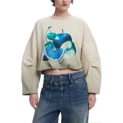 Desigual Bubble Hem Crop Graphic Sweatshirt