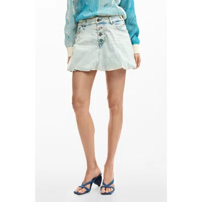 Desigual Bubble Hem Denim Miniskirt In Blue