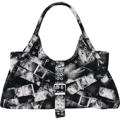 Desigual Buckle Strap Denim Satchel In Multi