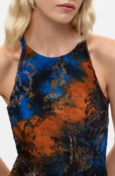 Desigual Burnout Knit Strappy Dress In Blue