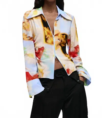 Desigual Butt Draped Abstract Floral Blouse In Yellow