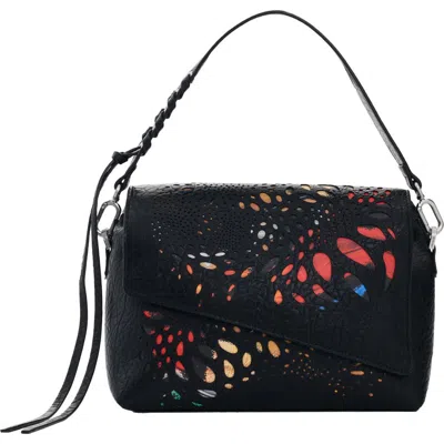 Desigual Butterfly Cutout Faux Leather Shoulder Bag In Black