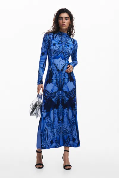 Desigual Butterfly Midi Dress In Blue