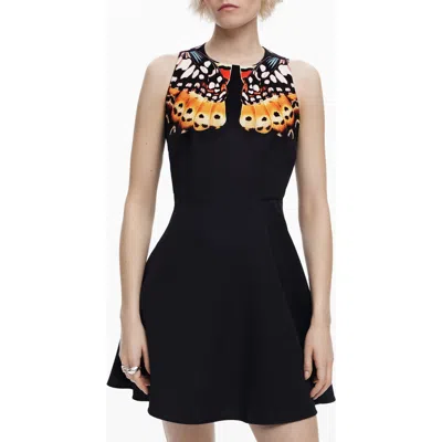 Desigual Butterfly Print Accent Sleeveless Fit & Flare Minidress