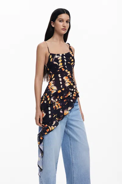 Desigual Butterfly Tank Top In Black
