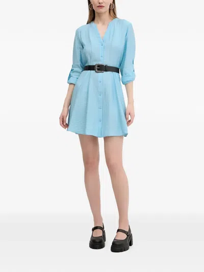 Desigual Buttoned Belted Mini Dress In Blue