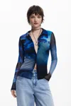 Desigual Buttoned Eye T-shirt In Blue