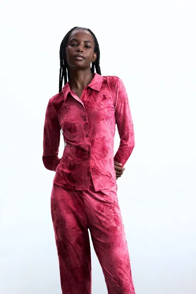 Desigual Buttoned Flocked T-shirt In Pink