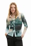 Desigual Buttoned Texture T-shirt In Multi