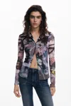 Desigual Buttoned Tulle T-shirt In Black