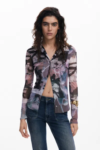 Desigual Buttoned Tulle T-shirt In Black