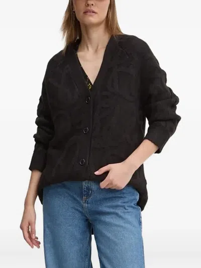 Desigual Cable-knit Cardigan In Black
