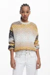 Desigual Cable Knit Sweater In Material Finishes