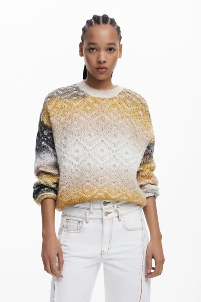Desigual Cable Knit Sweater In Material Finishes