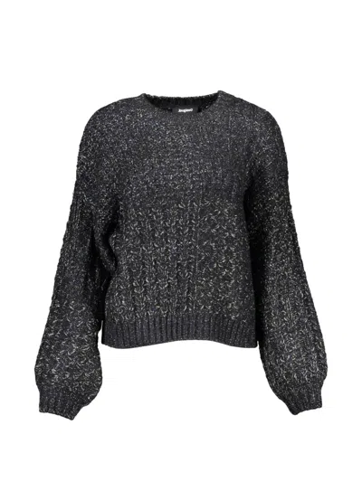 Desigual Cable-knit Balloon-sleeve Sweater In Black