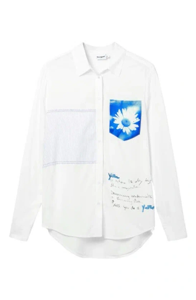 Desigual Cam Gnova Patchwork Button-up Shirt In White